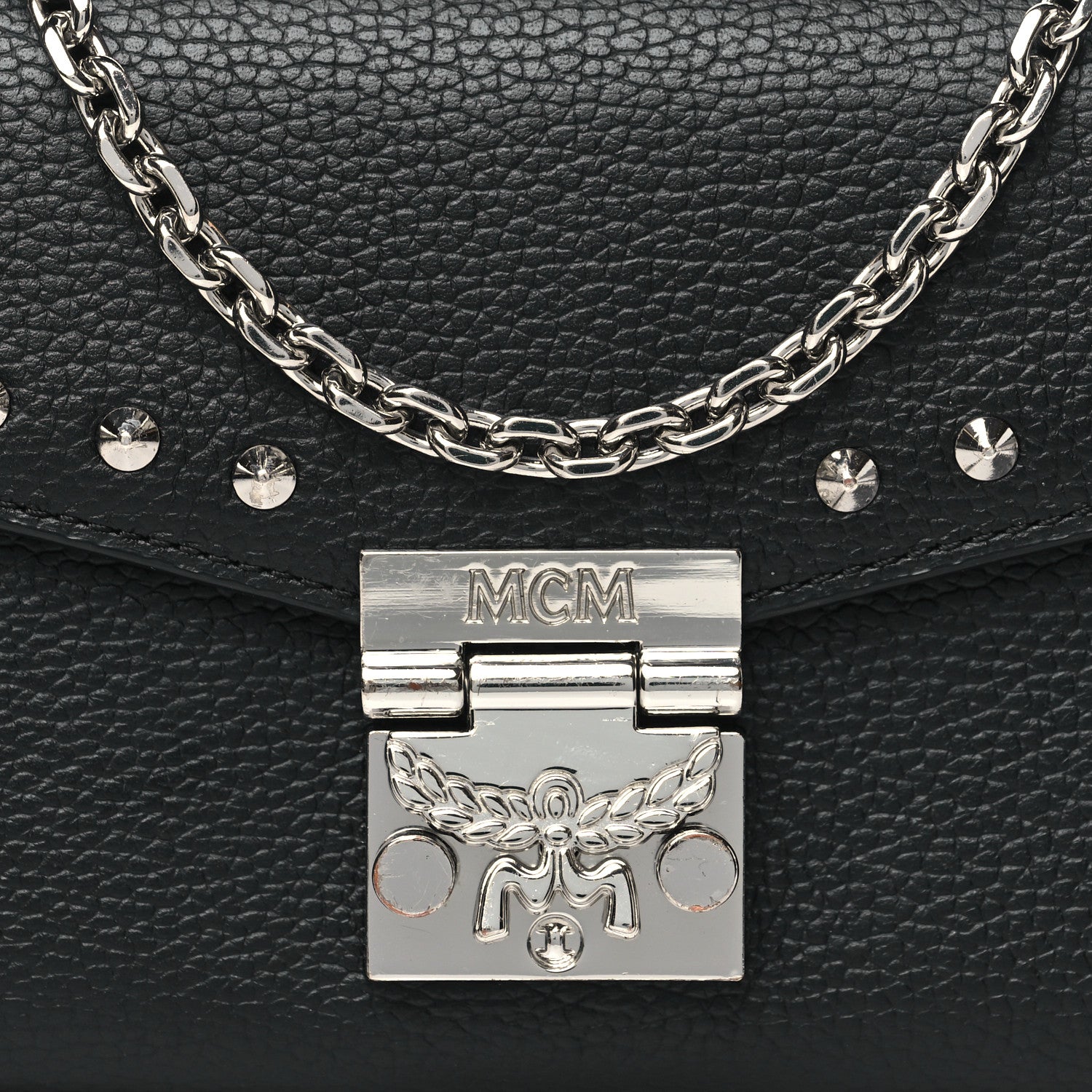 MCM Grained Calfskin Studded Large Patricia Wallet On Chain Black 8 of 11