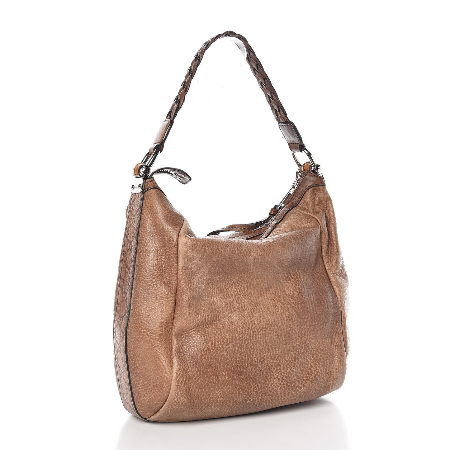 Pebbled Calfskin Guccissima Medium Bamboo Bar Hobo Light Brown