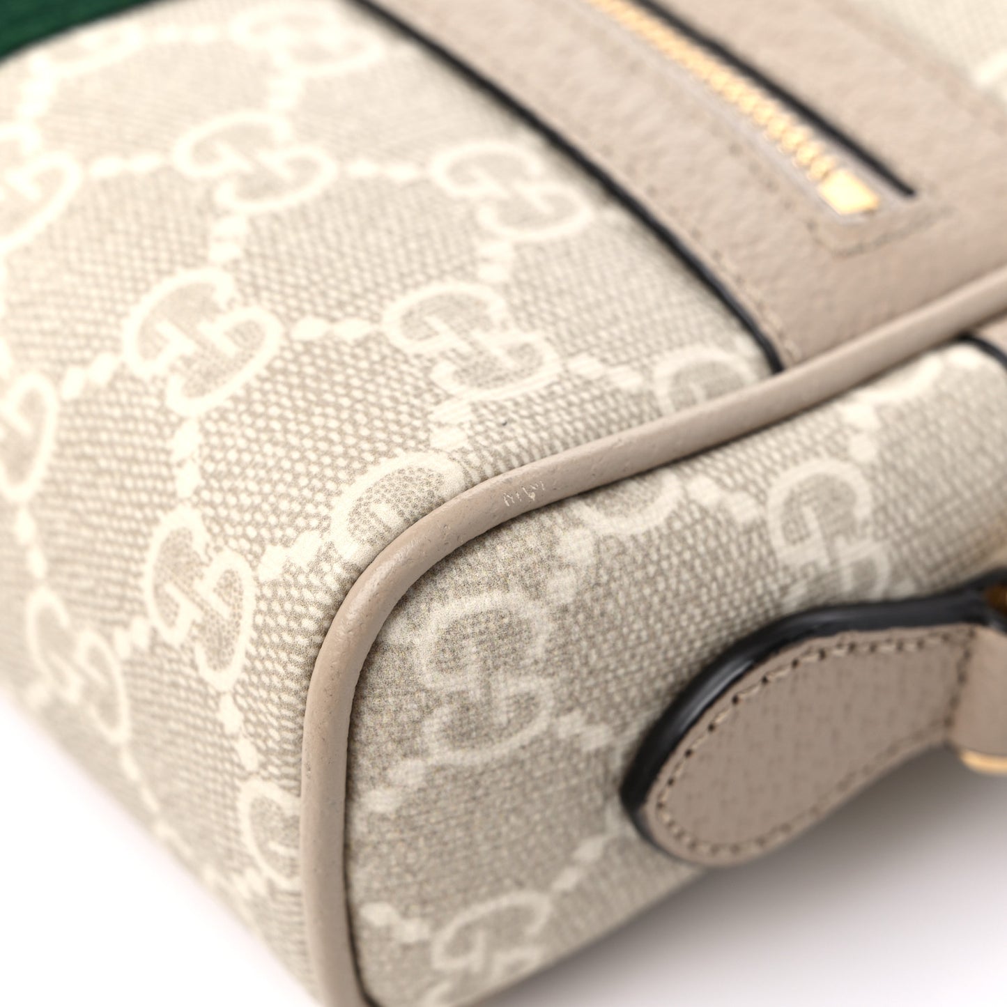 GG Supreme Monogram Textured Calfskin Web Mini Ophidia Shoulder Bag Beige Mystic White Oatmeal