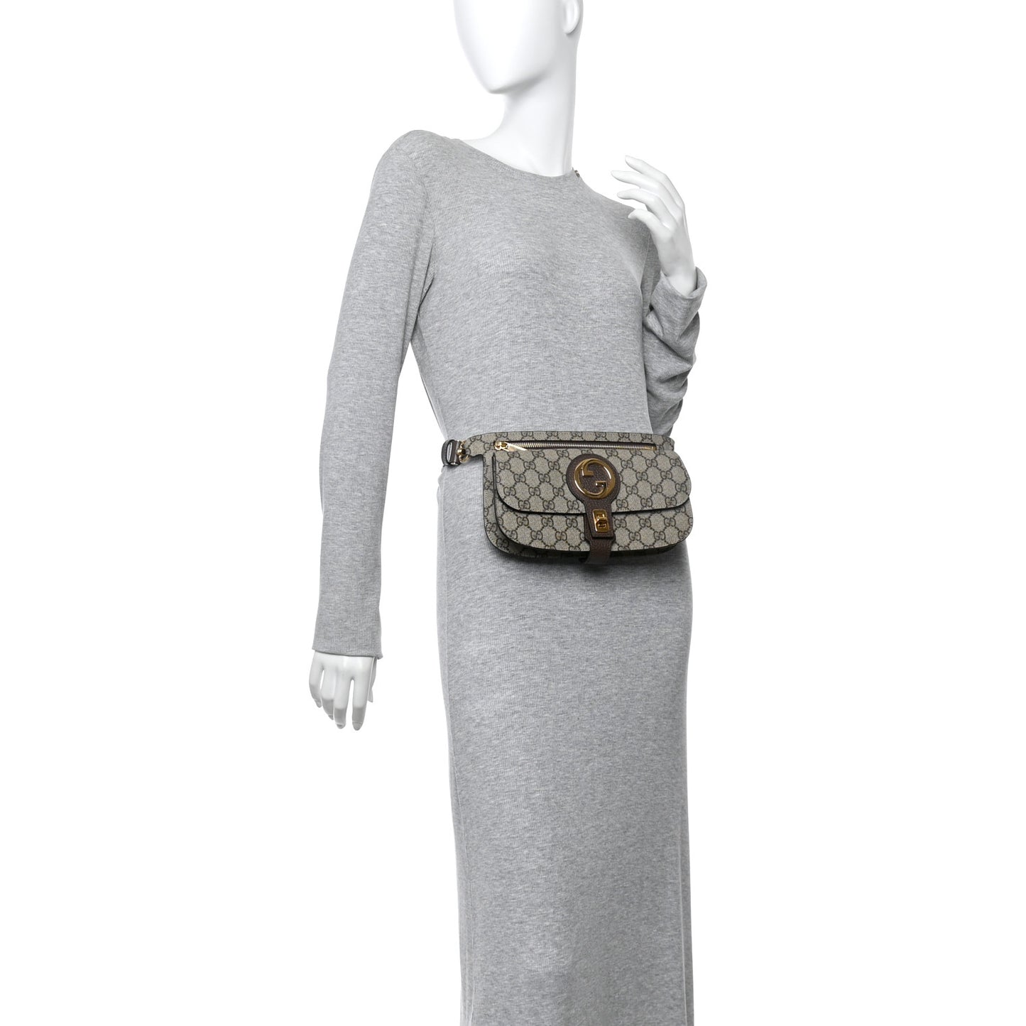 GG Supreme Monogram Textured Dollar Calfskin Blondie Belt Bag Beige Ebony New Acero