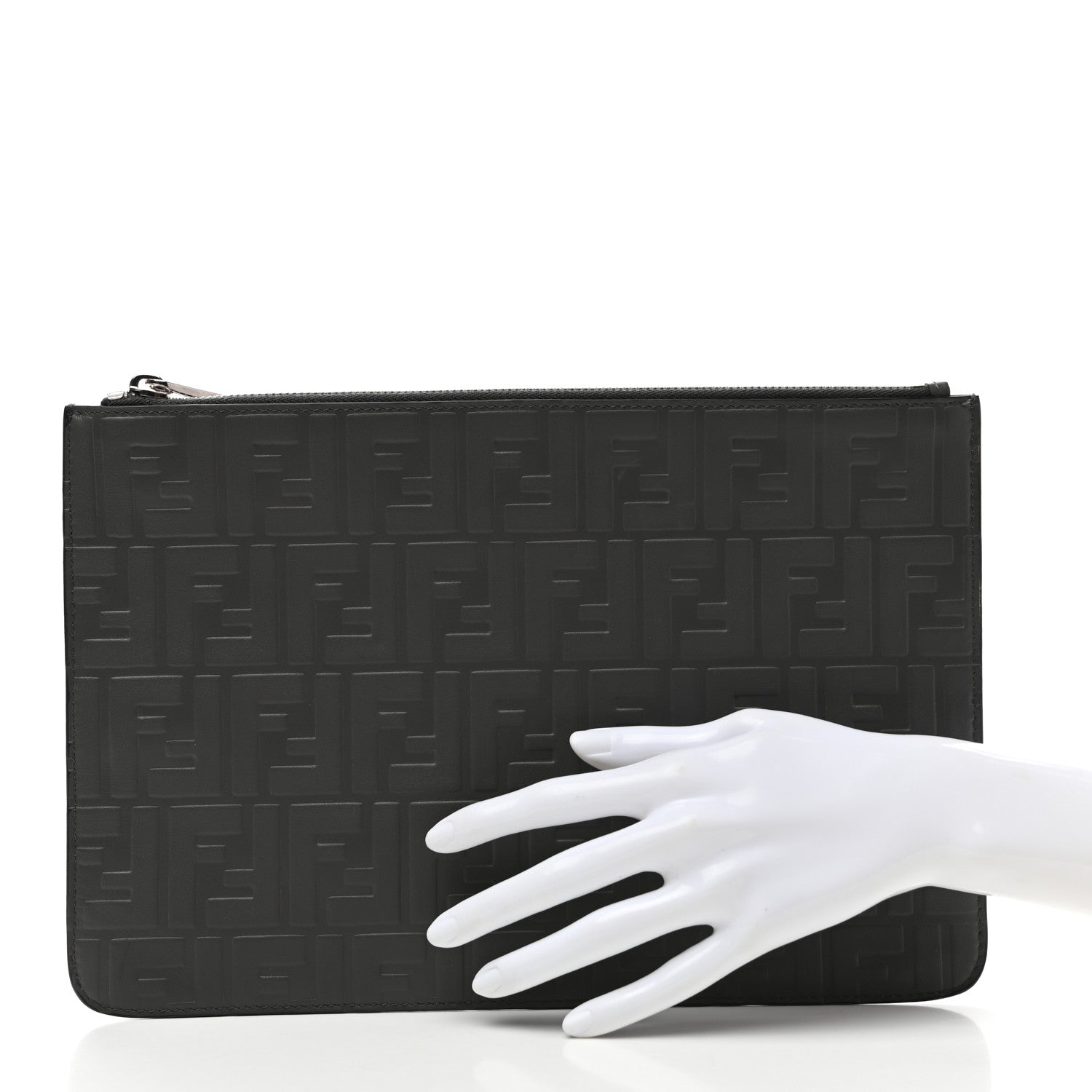 Fendi Vitello Grace FF 1974 Embossed Pouch Black 2 of 7