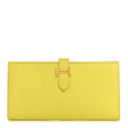 Hermes Chevre Mysore Bearn Gusset Wallet Lime 1 of 13