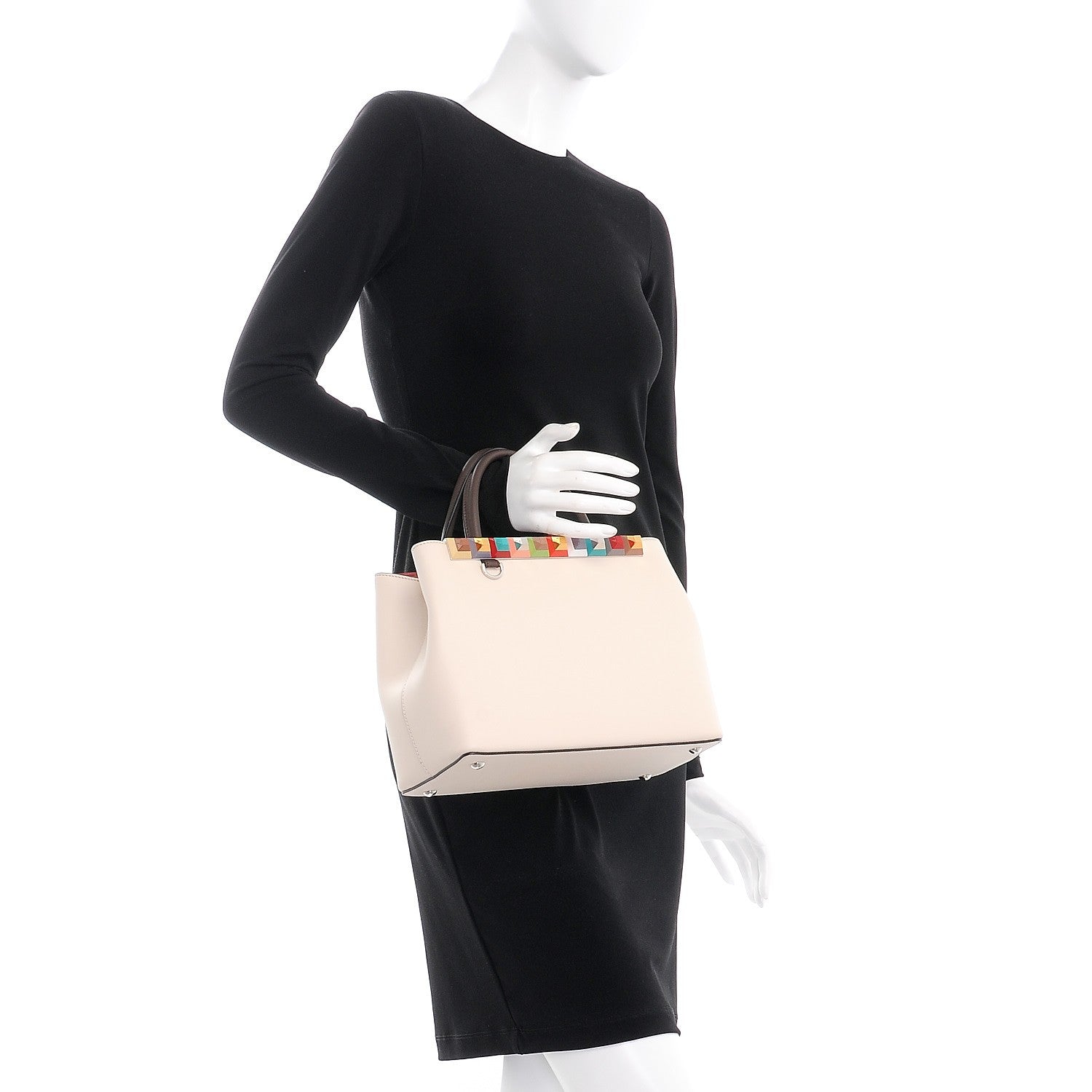 Fendi Vitello Baltico Dolce Studded Petite 2Jours Tote Camelia Moresco Multicolor 3 of 7