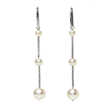David Yurman Sterling Silver Pearl Triple Drop Earrings 1 of 5