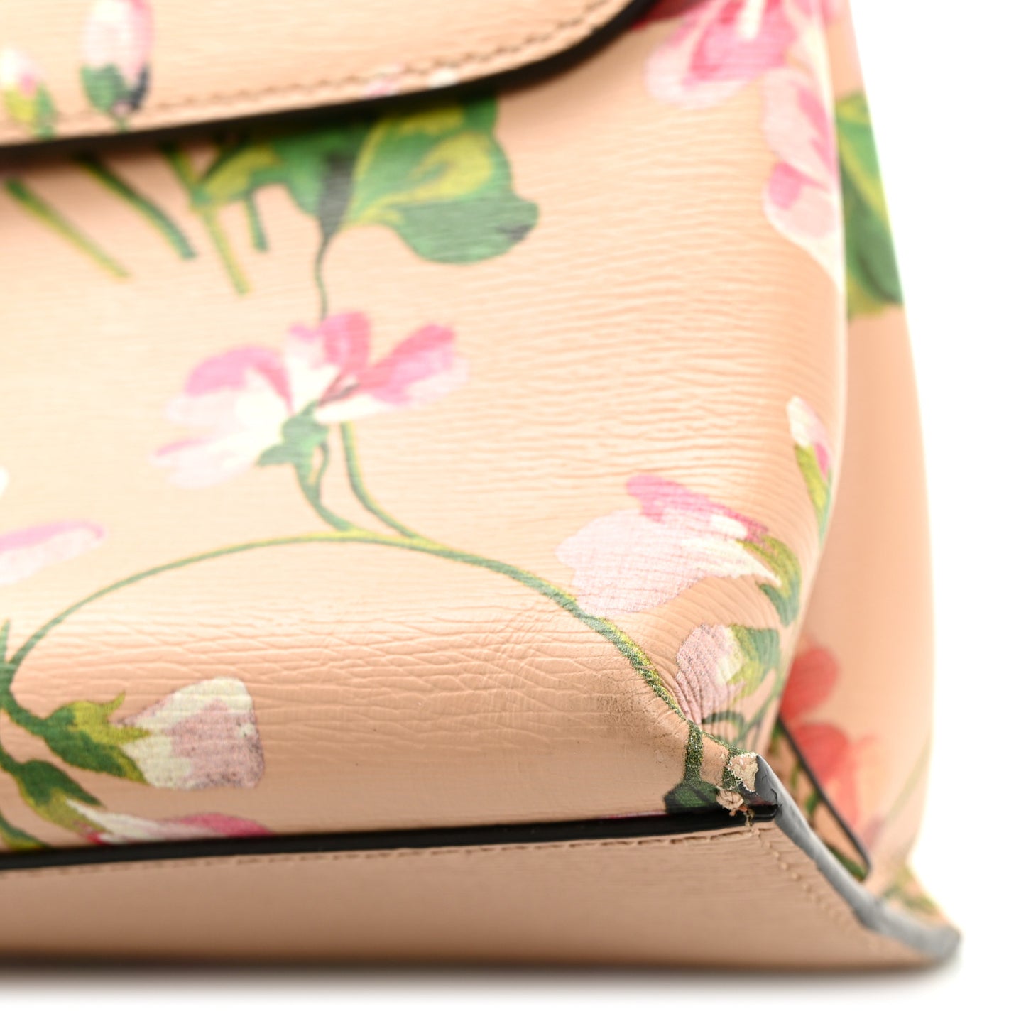 Shangai Calfskin Blooms Print Small Bamboo Daily Top Handle Bag Pink Apricot Multicolor