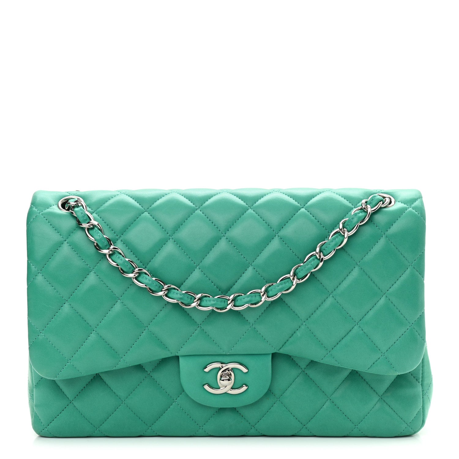 Chanel Lambskin Quilted Jumbo Double Flap Green 1 of 15