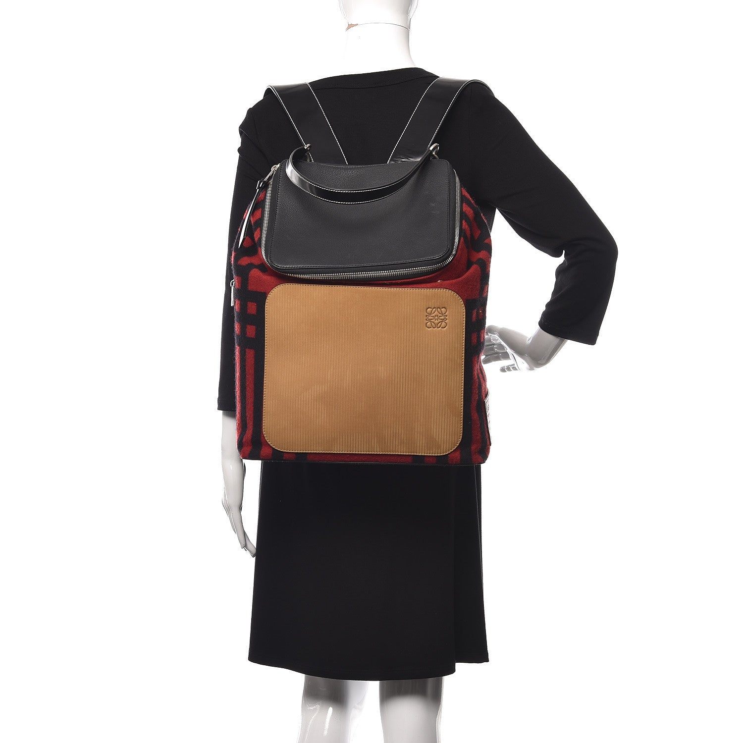 Loewe Wool Sheepsskin Goya Grid Backpack Scarlet Red Black 2 of 9