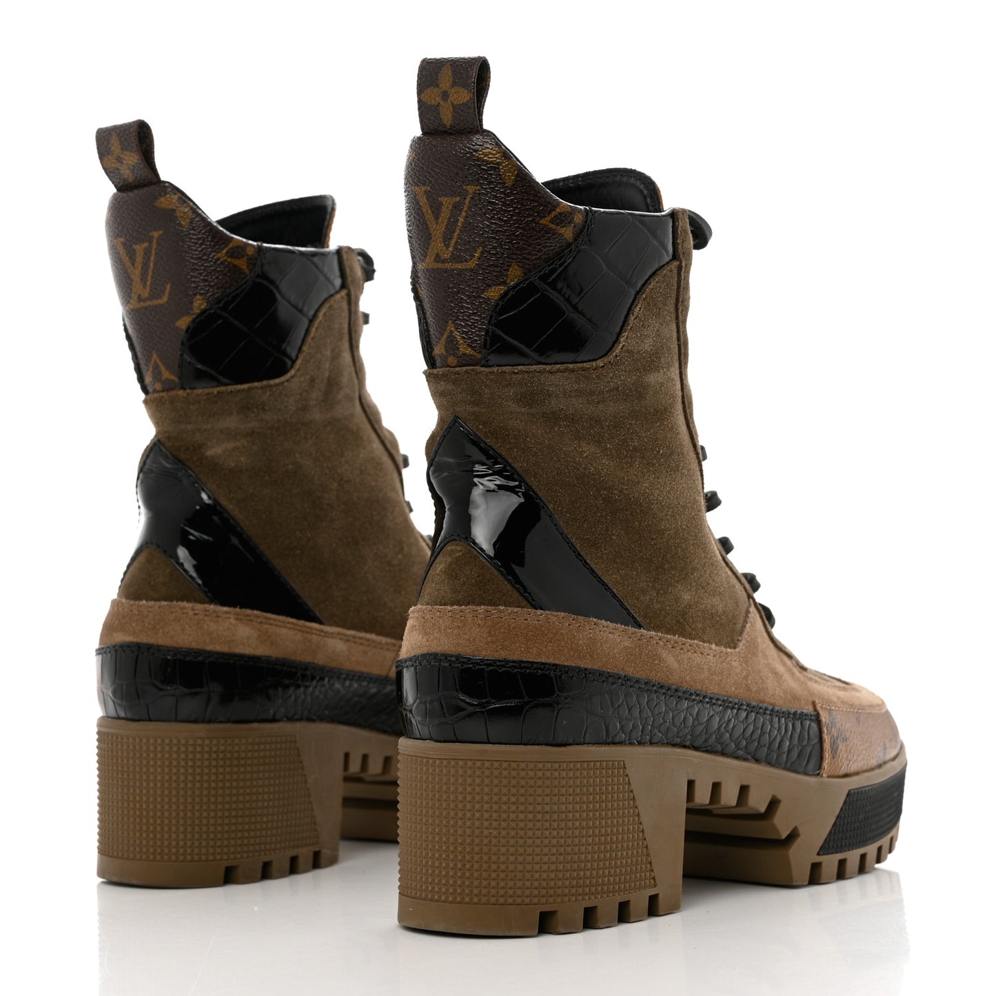 Suede Calfskin Monogram Laureate Platform Desert Boots 37 Taupe