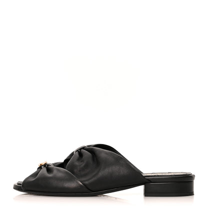 Chanel Lambskin Pearl Bow CC Flat Sandals 36 Black 1 of 9