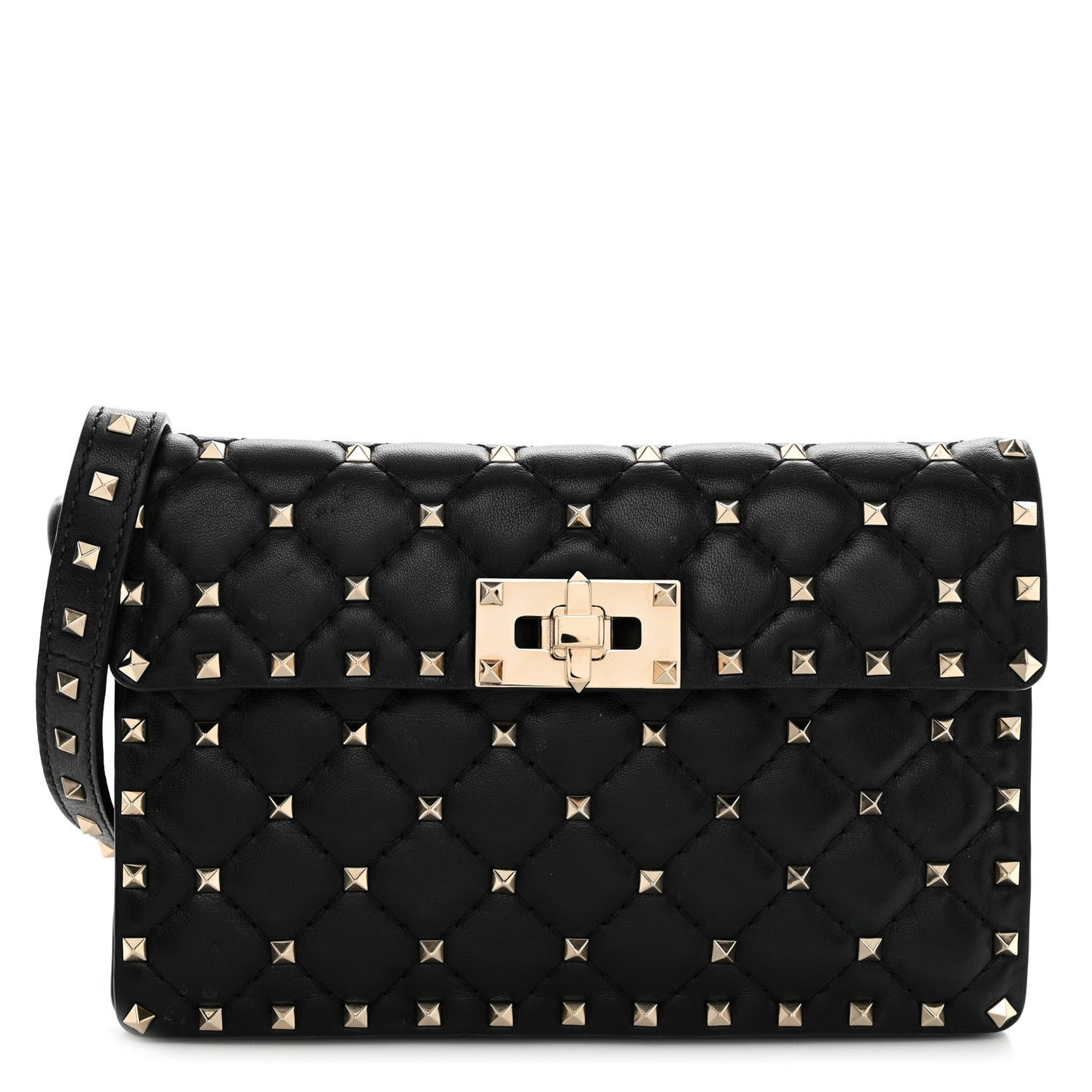 Lambskin Rockstud Spike Crossbody Bag Black