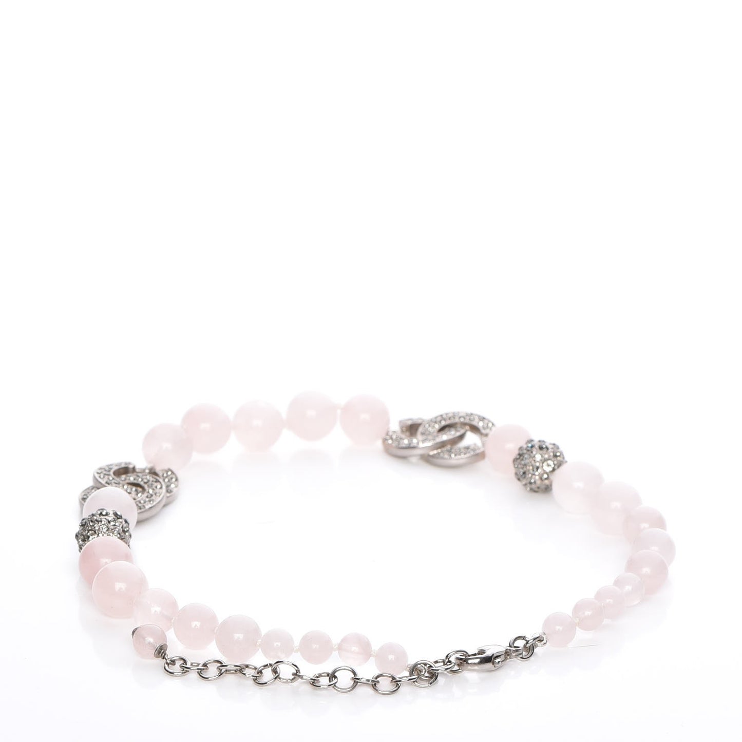Bead Crystal CC Choker Necklace Pink Silver