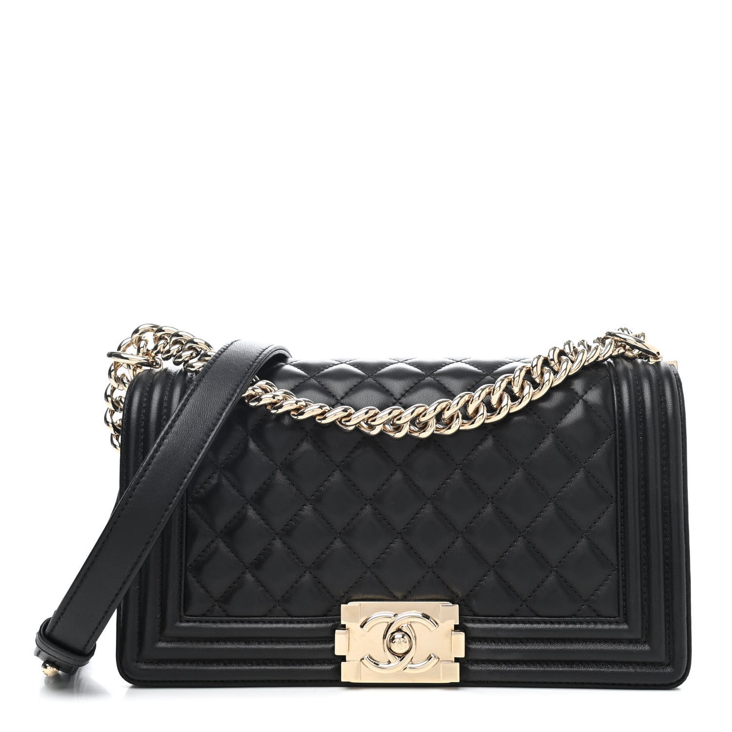 Lambskin Quilted Medium Boy Flap Black
