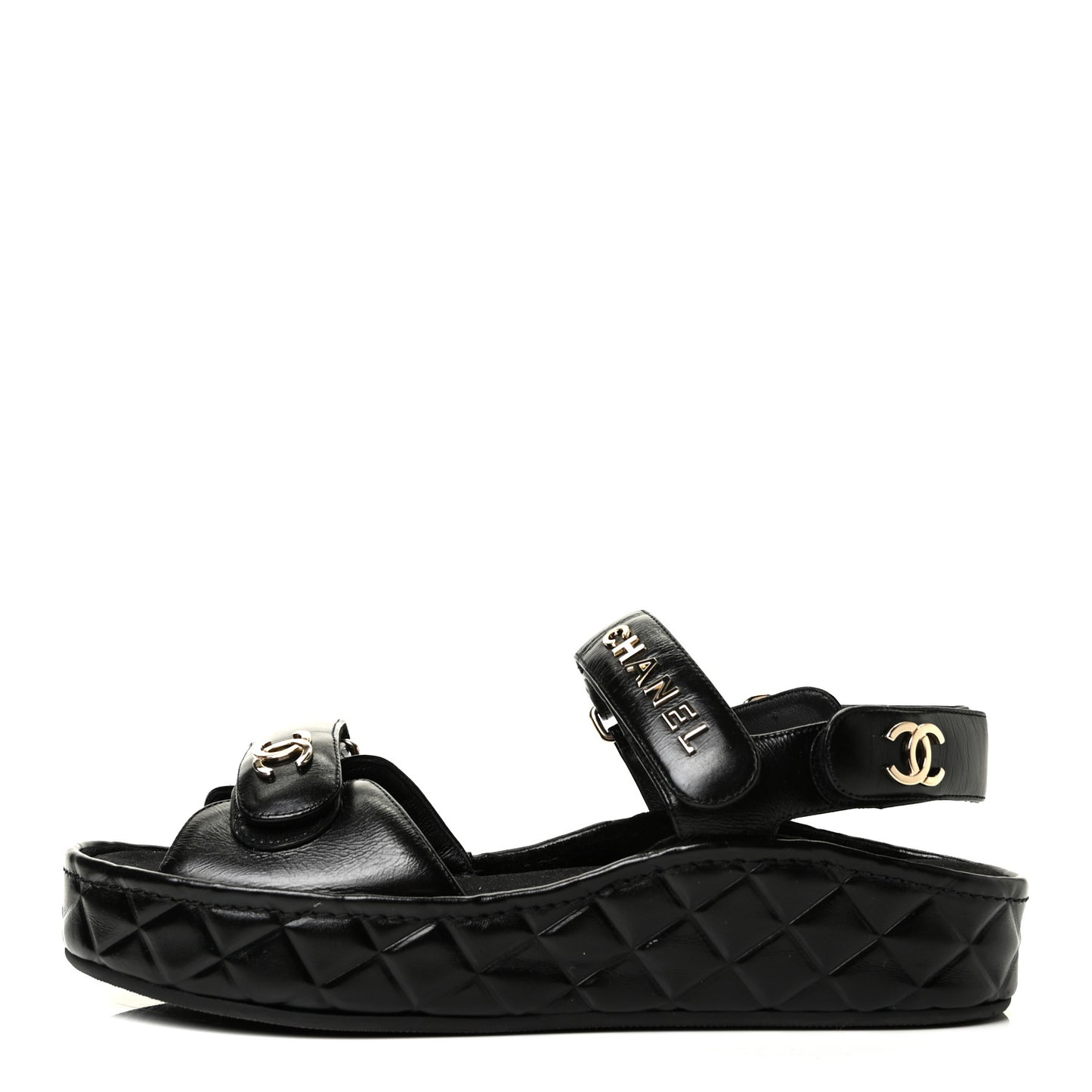 Shiny Calfskin Logo Platform Sandals 39 Black