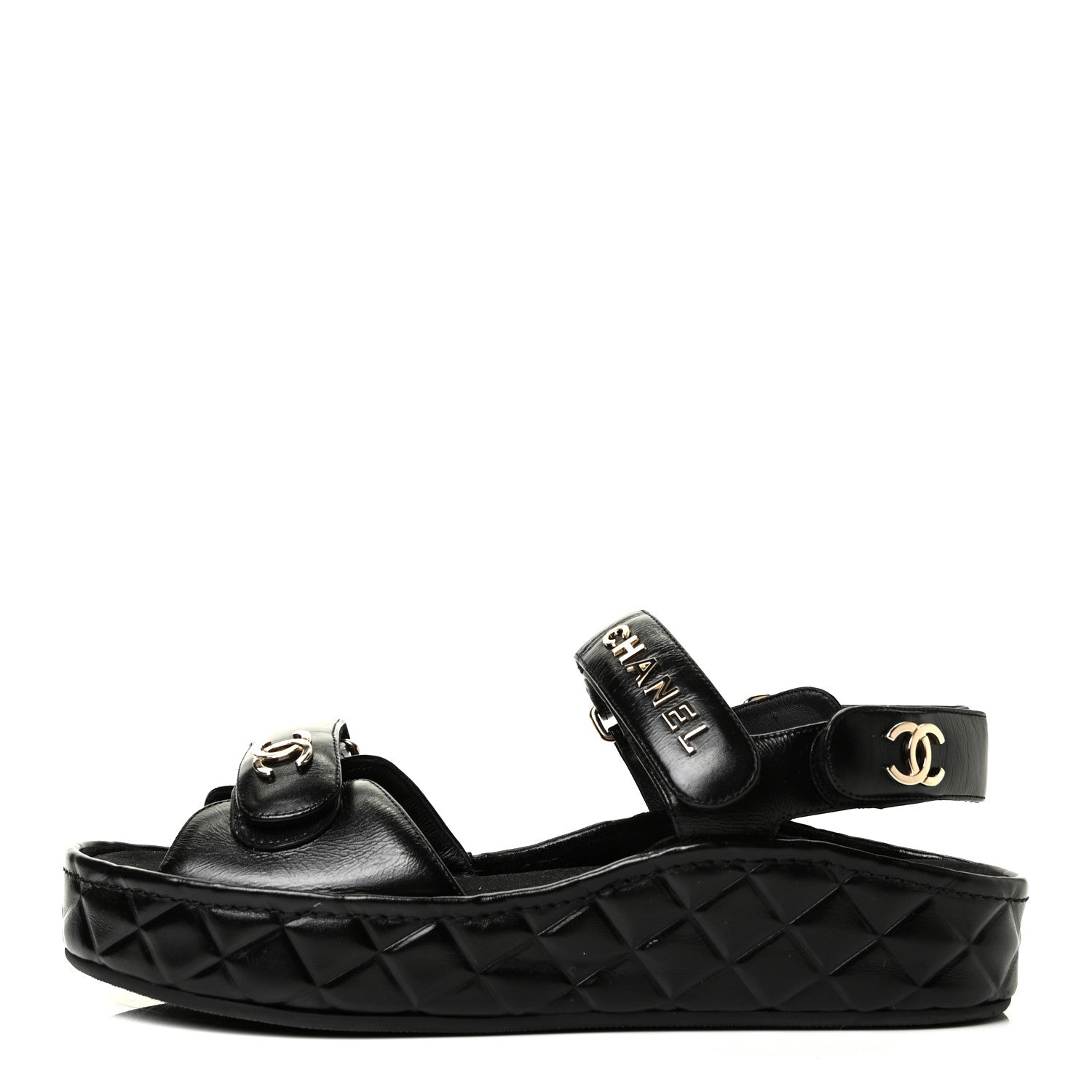 Chanel Shiny Calfskin Logo Platform Sandals 39 Black 1 of 7