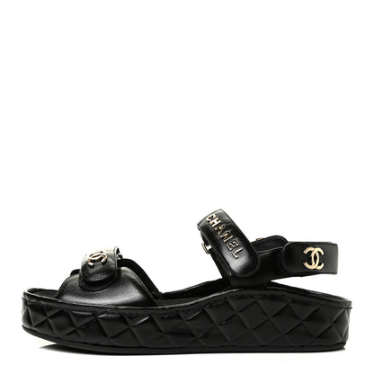 Chanel Shiny Calfskin Logo Platform Sandals 39 Black 1 of 7