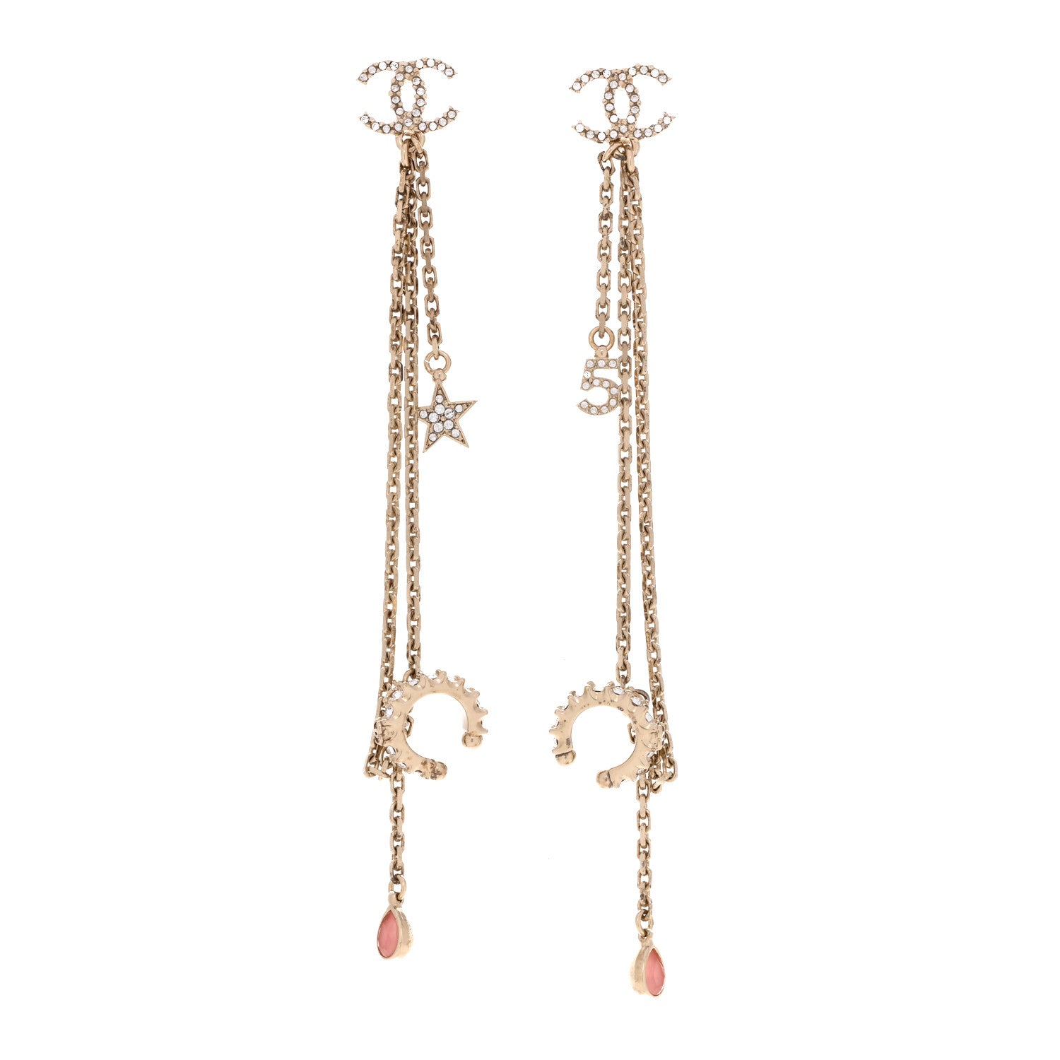 Chanel Crystal Star 5 Drop CC Earrings Gold 1 of 5