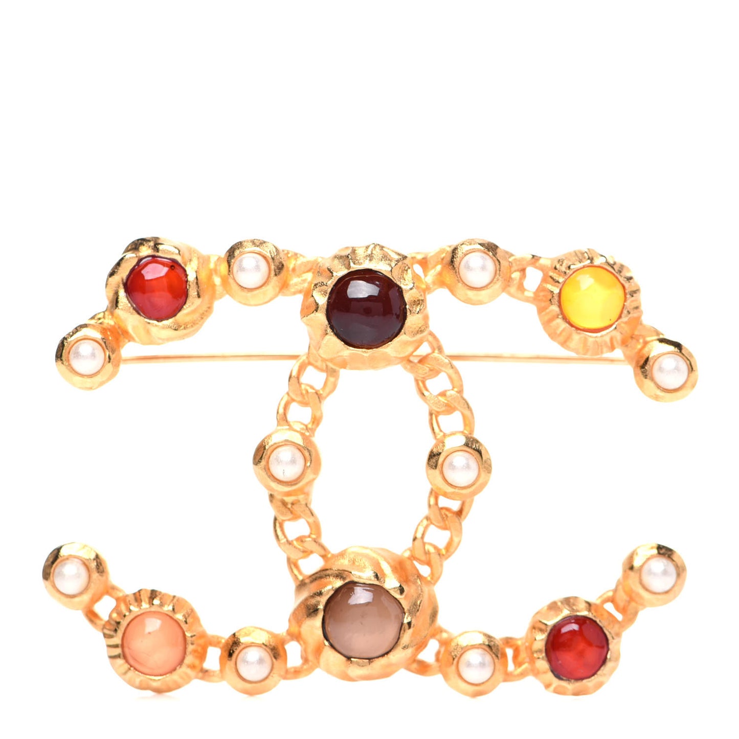 Gripoix Pearl CC Brooch Gold Multicolor
