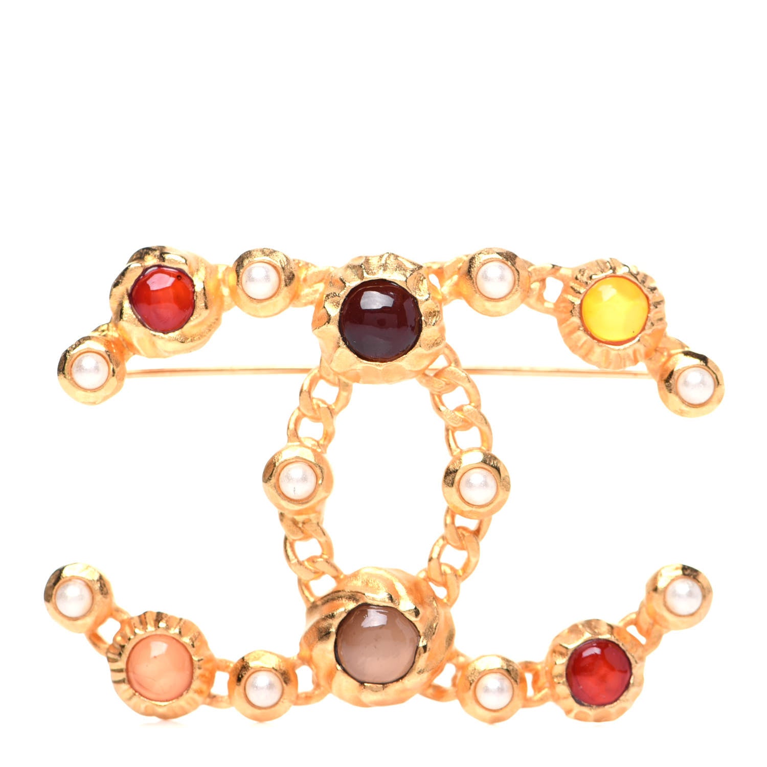 Chanel Gripoix Pearl CC Brooch Gold Multicolor 1 of 7