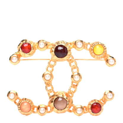 Chanel Gripoix Pearl CC Brooch Gold Multicolor 1 of 7