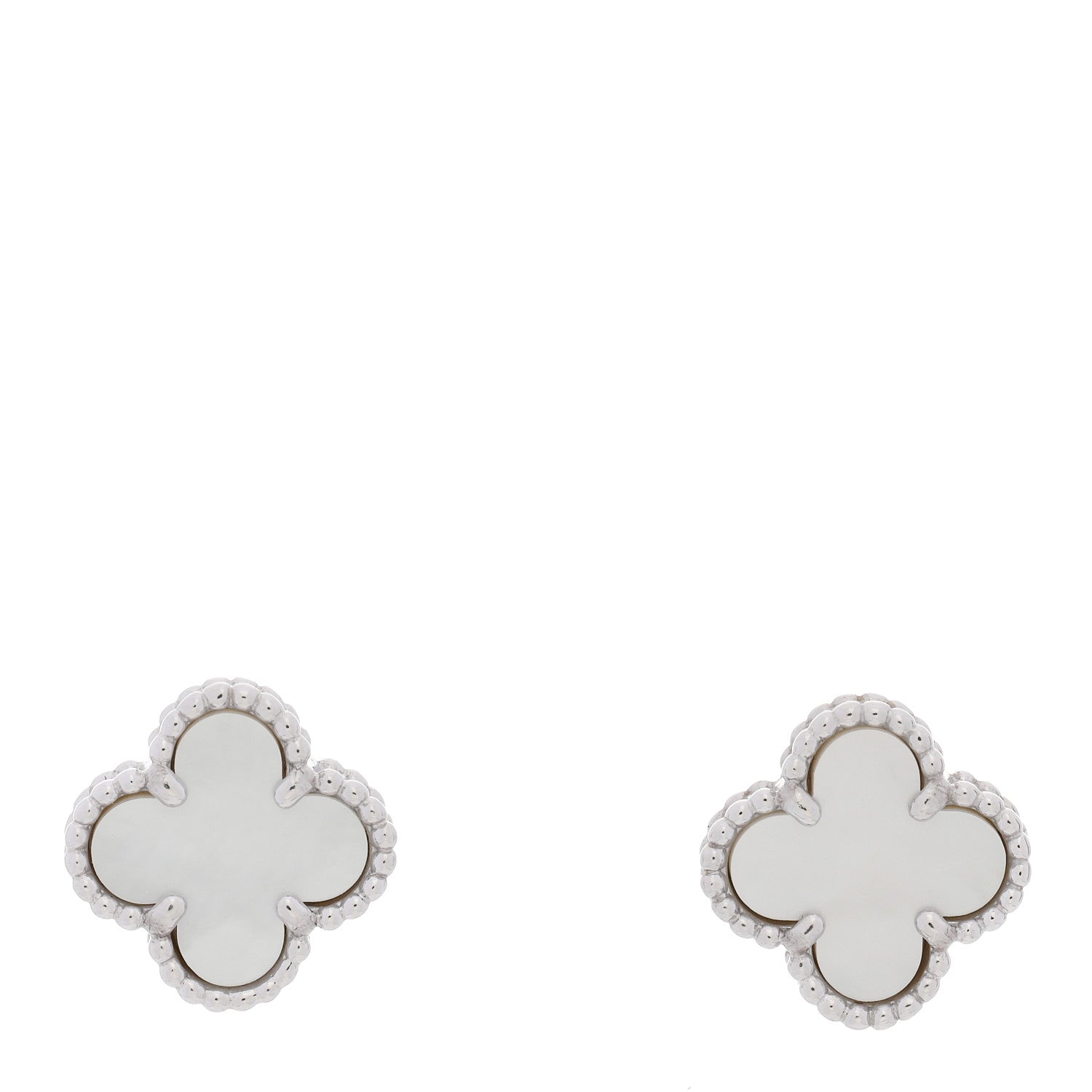 Van Cleef & Arpels 18K White Gold Mother of Pearl Sweet Alhambra Earrings 1 of 4