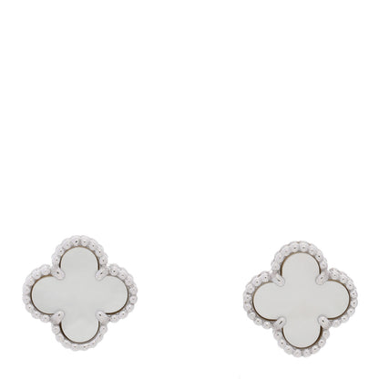 Van Cleef & Arpels 18K White Gold Mother of Pearl Sweet Alhambra Earrings 1 of 4