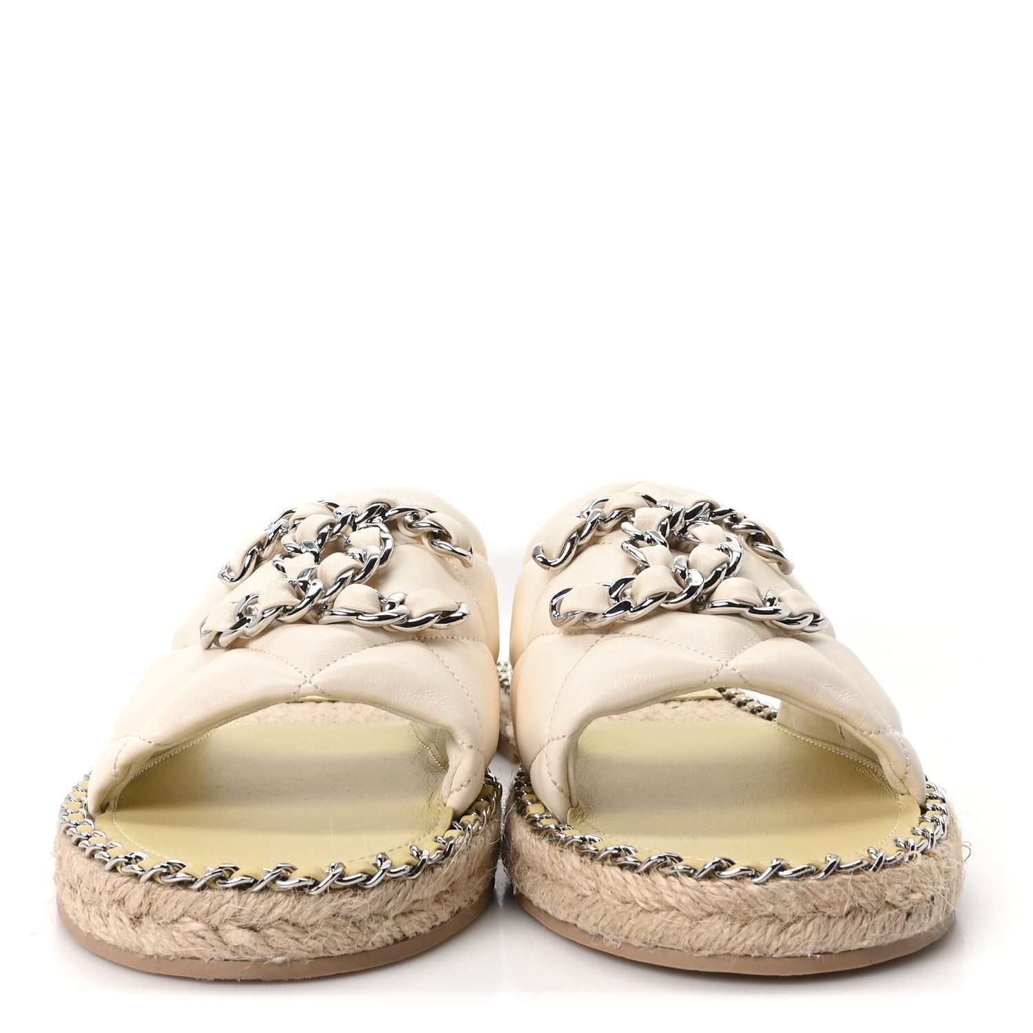 Chanel Lambskin Quilted CC Chain Espadrille Mules 41 Ivory 3 of 10