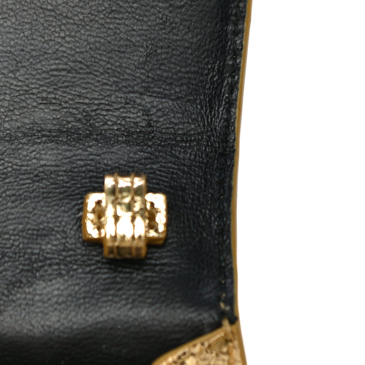 Metallic Calfskin Crocodile Embossed Hourglass Top Handle Bag Mini Gold