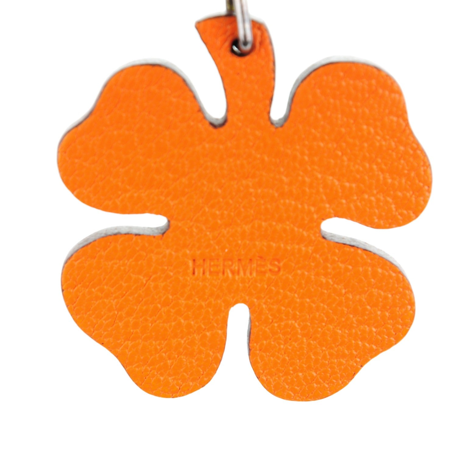 Hermes Chevre Mysore Lucky Clover Key Chain Bag Charm Vert Anis Orange 3 of 3