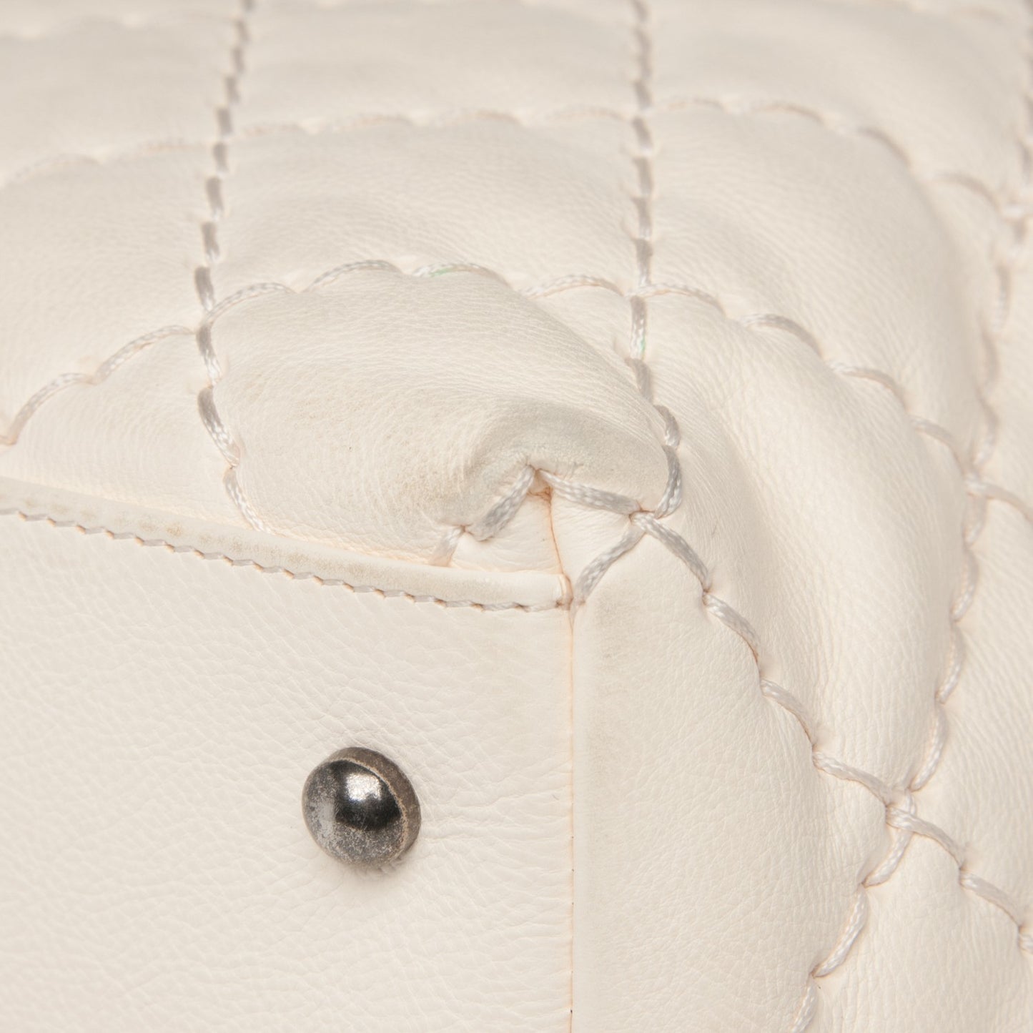 Calfskin Ultimate Stitch Shopping Tote White