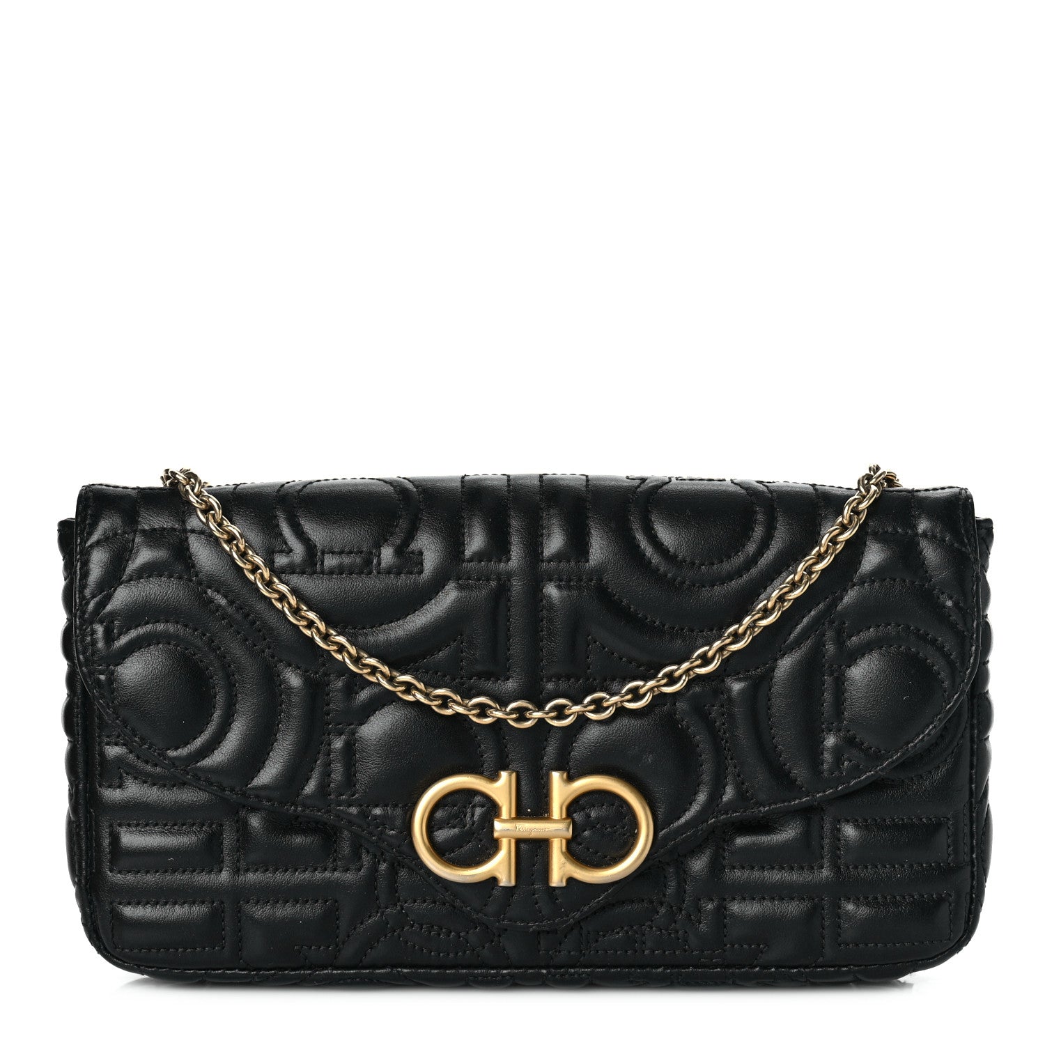 Salvatore Ferragamo Calfskin Quilted Gancini Mini Bag Black 1 of 11