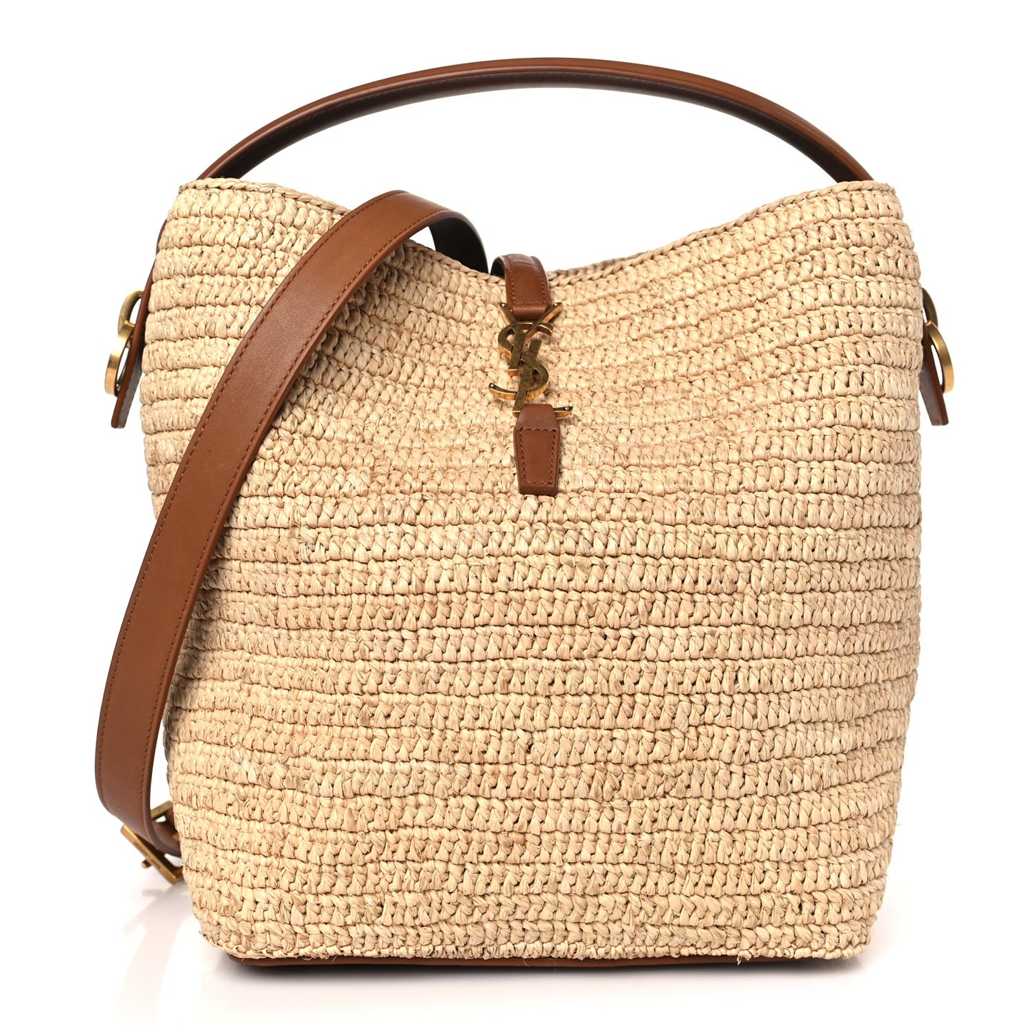 Raffia Vegetable Tanned Calfskin Le 37 Bucket Bag Natural Brick