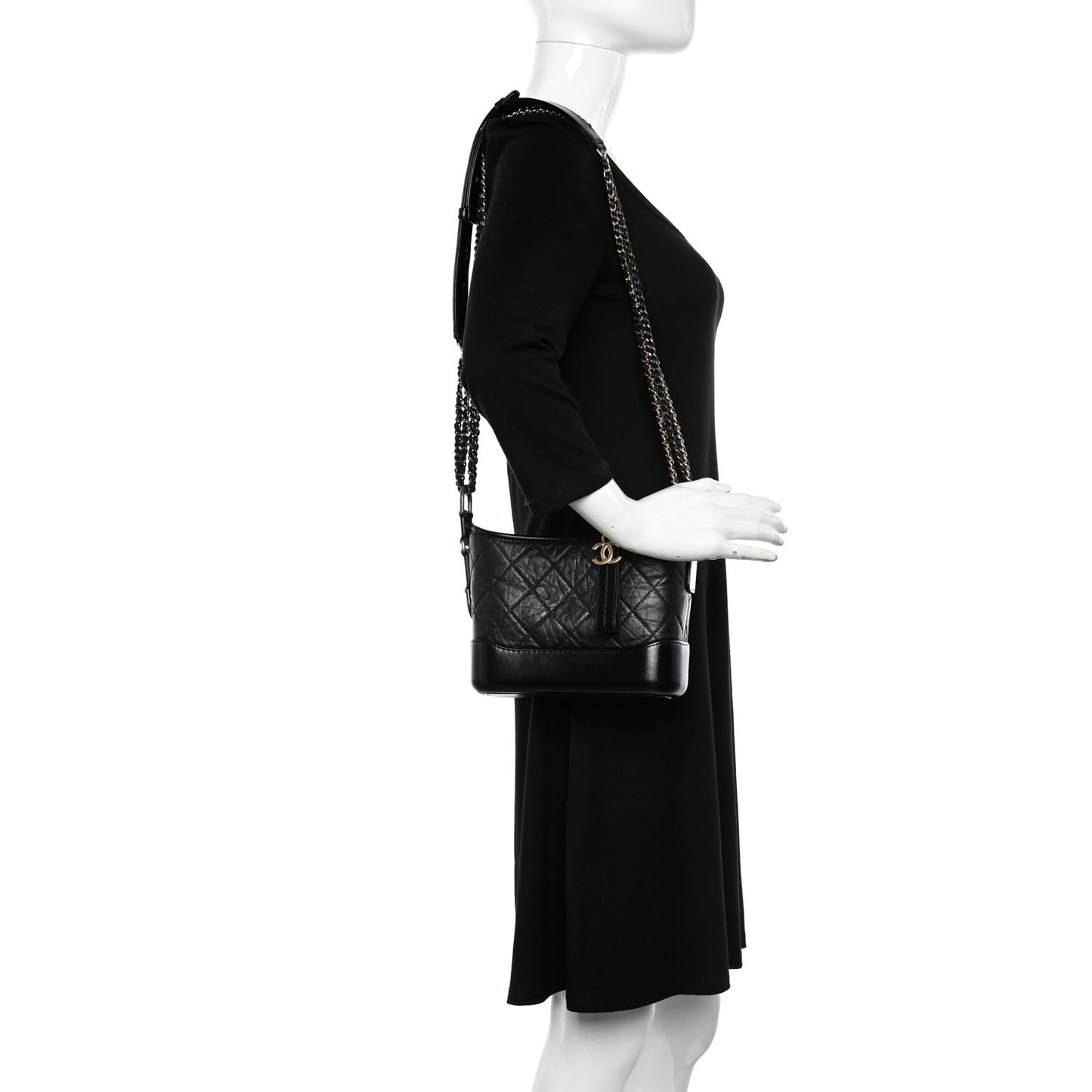 Aged Calfskin Quilted Small Gabrielle Hobo Black