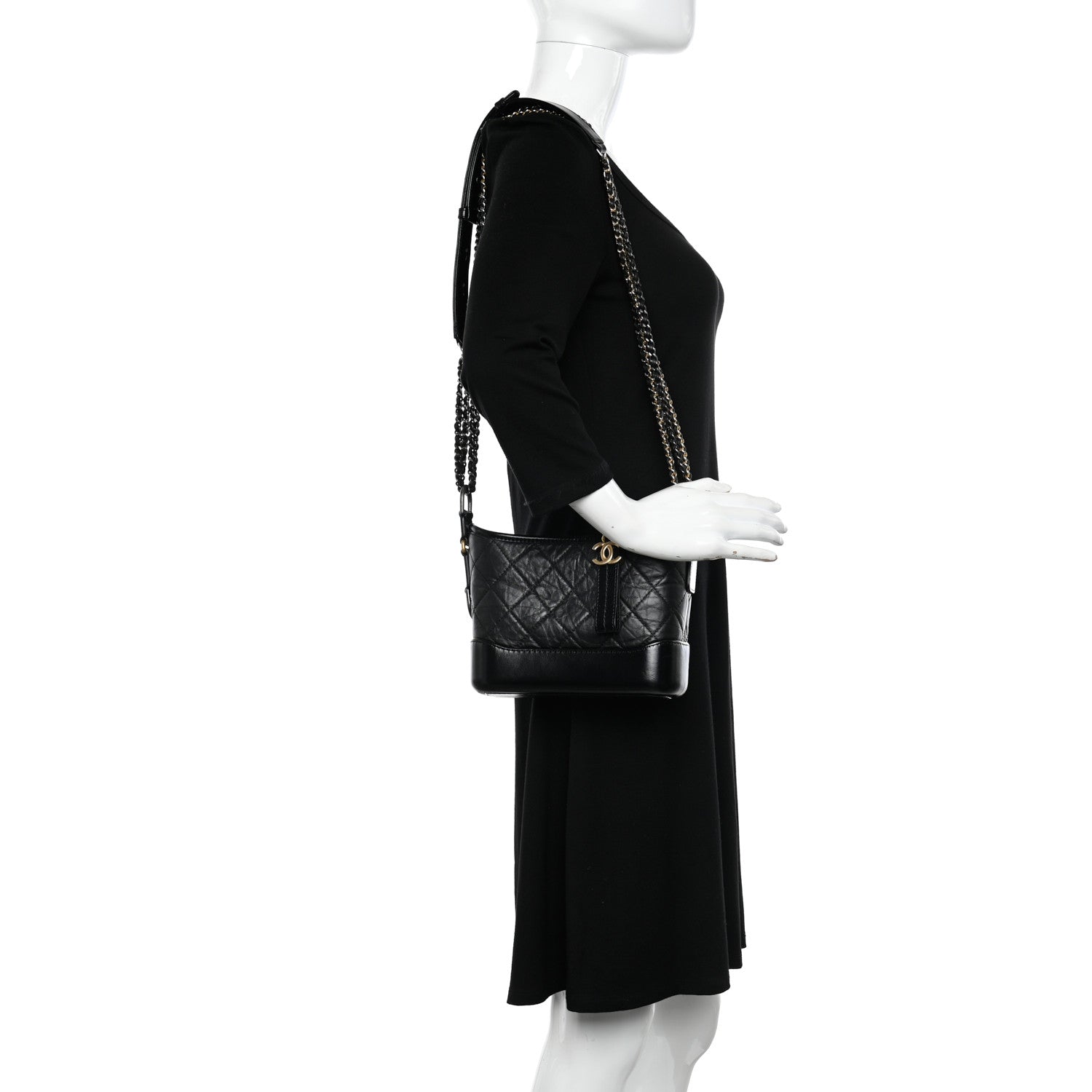 Chanel Aged Calfskin Quilted Small Gabrielle Hobo Black 2 of 13