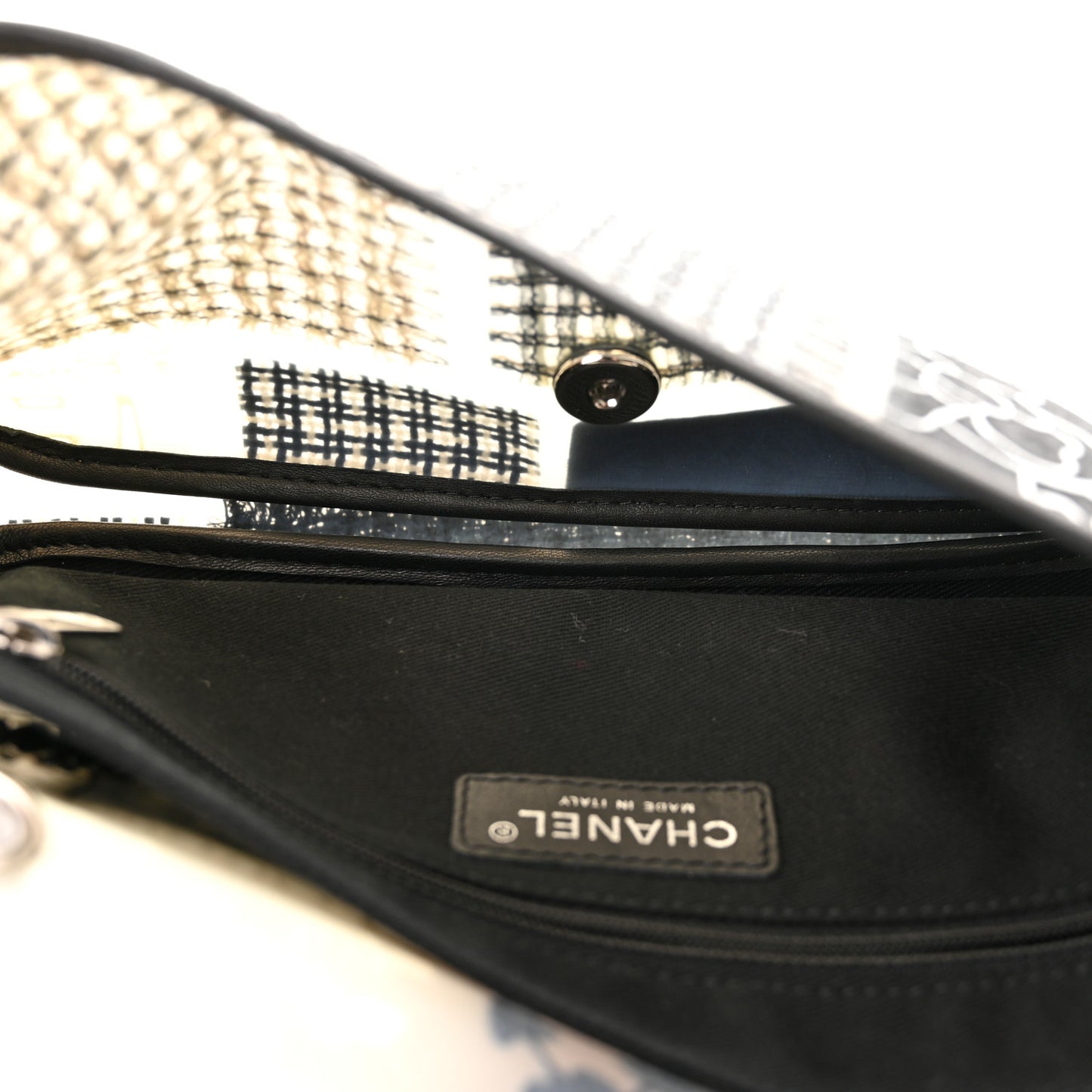PVC Tweed Patchwork Medium Single Flap Black