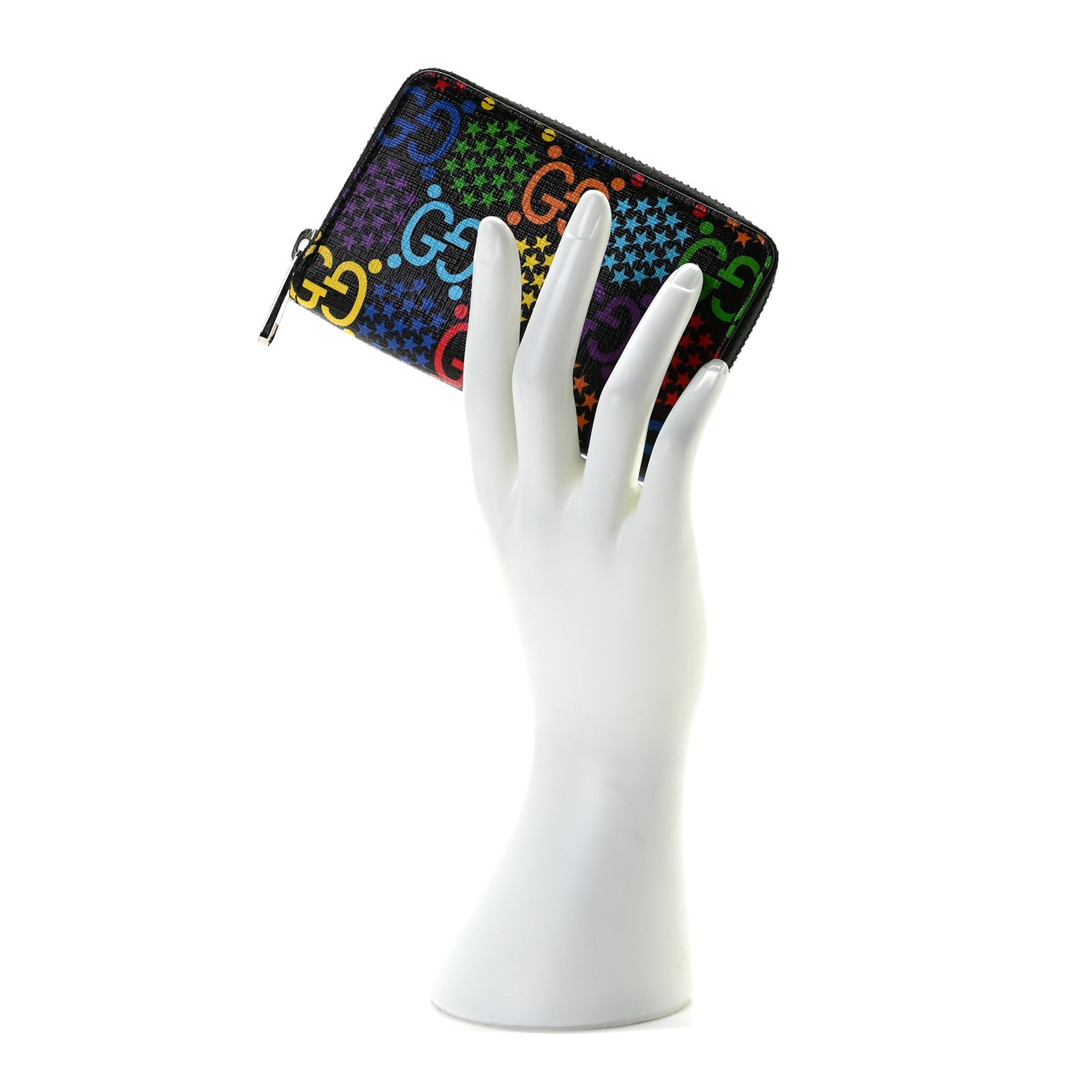 Gucci GG Supreme Monogram Psychedelic Zip Around Card Case Wallet Black 2 of 7