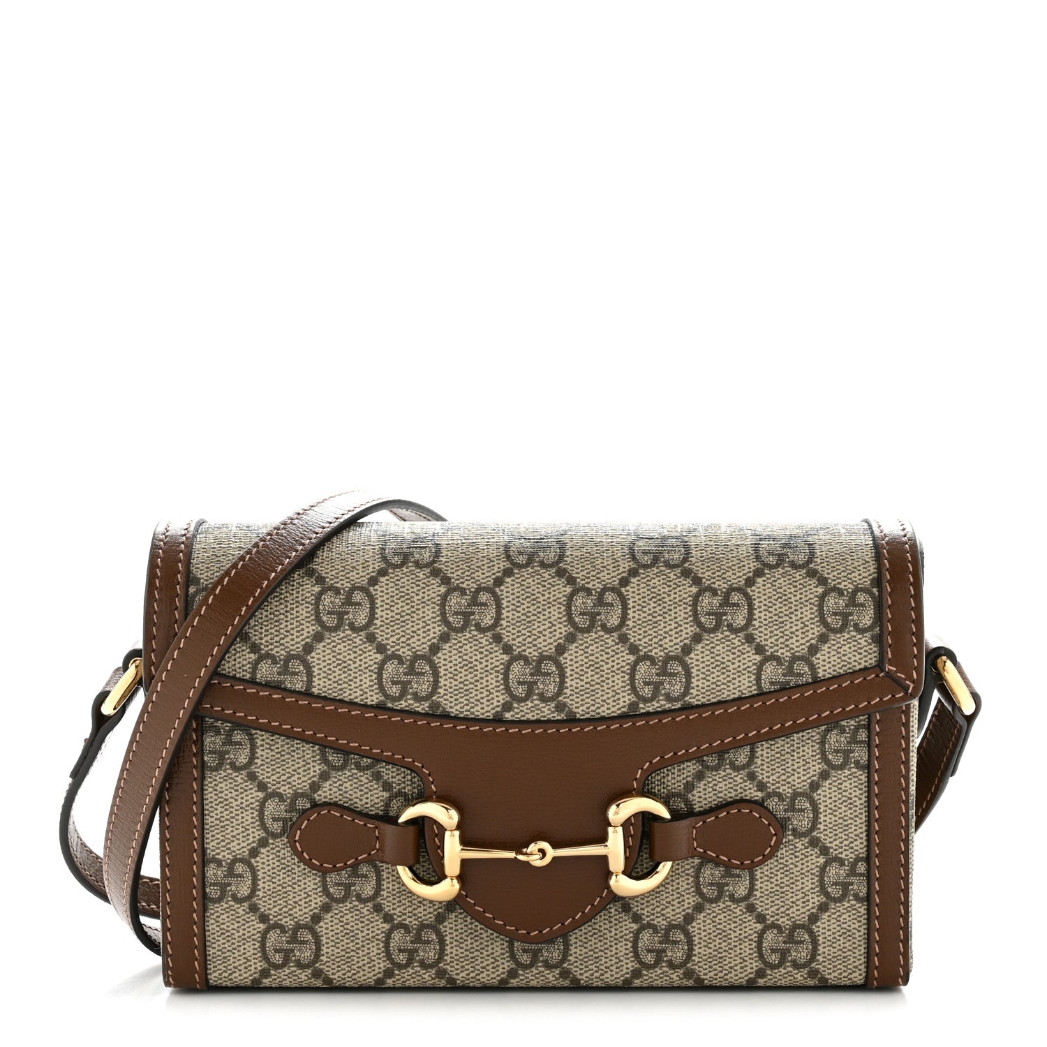 Gucci GG Supreme Monogram Mini Horsebit 1955 Shoulder Bag Beige Brown Sugar 1 of 12