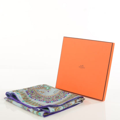 Hermes Silk Parures Des Maharajas Scarf 90 Gris Bleuete Violet Parme 8 of 8