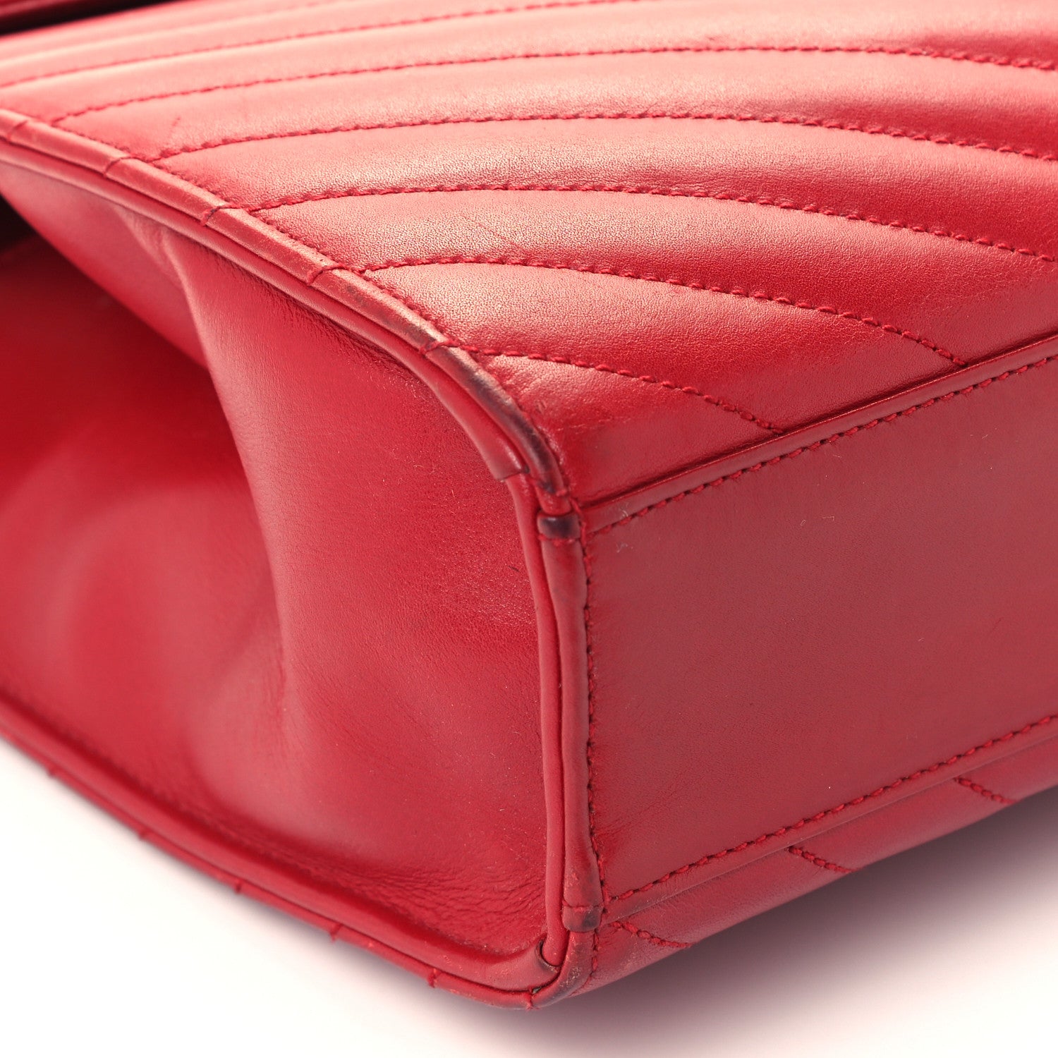 Saint Laurent Smooth Calfskin Matelasse Chevron Large Monogram Satchel Red 10 of 12