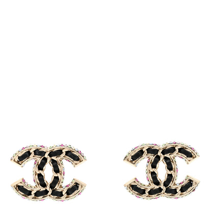 Chanel Lambskin Crystal CC Chain Earrings Black Gold Multicolor 1 of 5