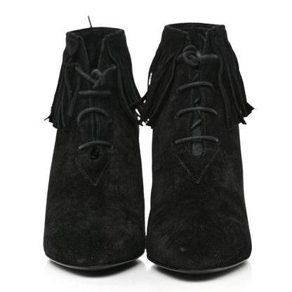 Saint Laurent Suede Fringe Otterproof Light Anita 85 Ankle Boots 36 Black 2 of 9