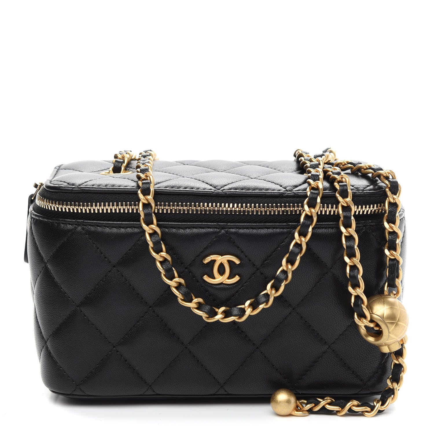 Chanel Lambskin Quilted Small Pearl Crush Vanity Case With Chain Black 1 of 9