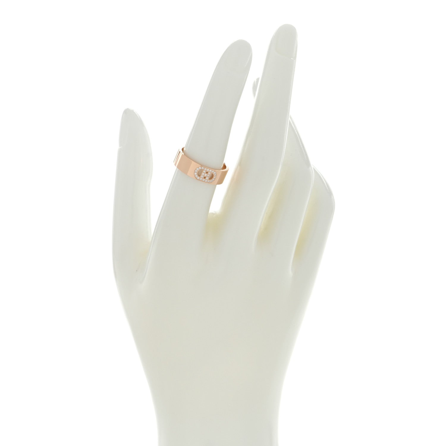 Hermes 18K Rose Gold Diamond PM H D'Ancre Ring 53 6.5 2 of 5