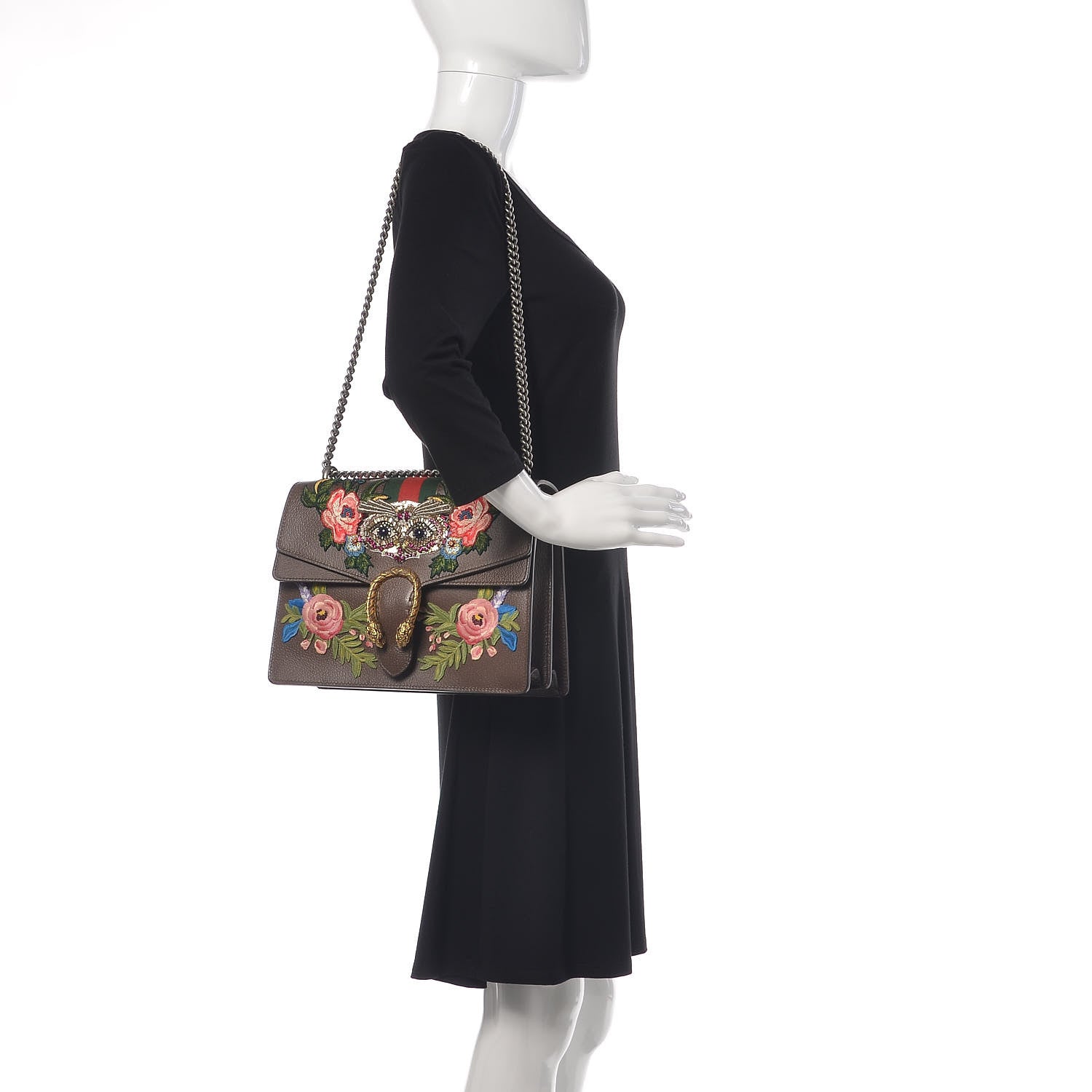Gucci Calfskin Web Owl Embroidered Medium Dionysus Shoulder Bag New Acero Multicolor 2 of 10