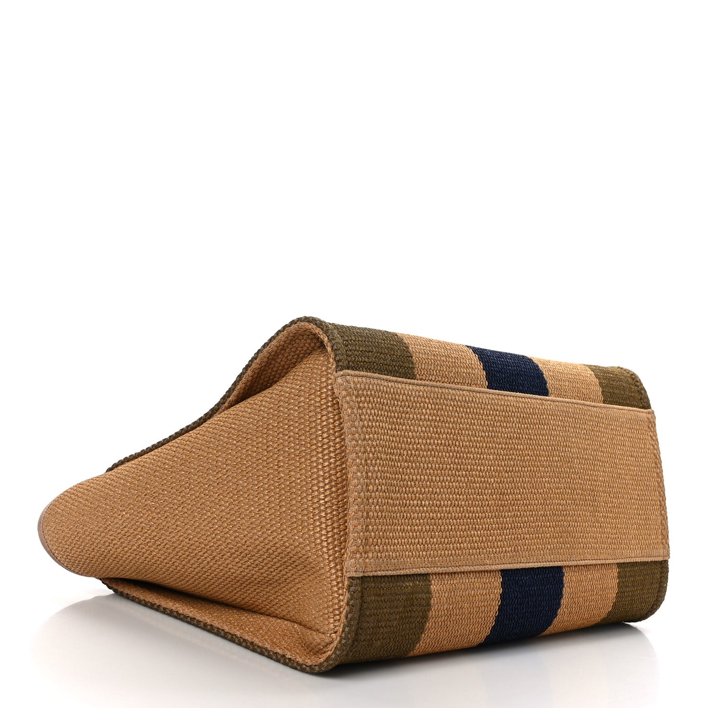 Straw Raffia Calfskin Striped Medium Deauville Tote Khaki Beige Navy Blue