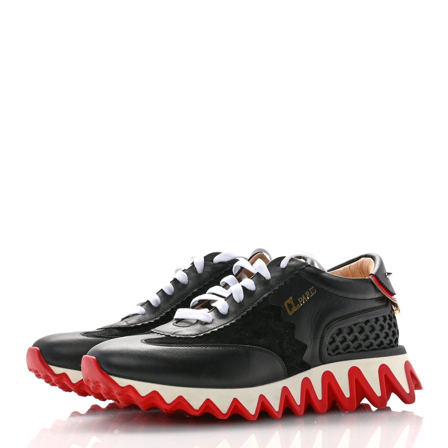Calfskin Suede Patent Womens Loubishark Sneakers 40 Black Loubi