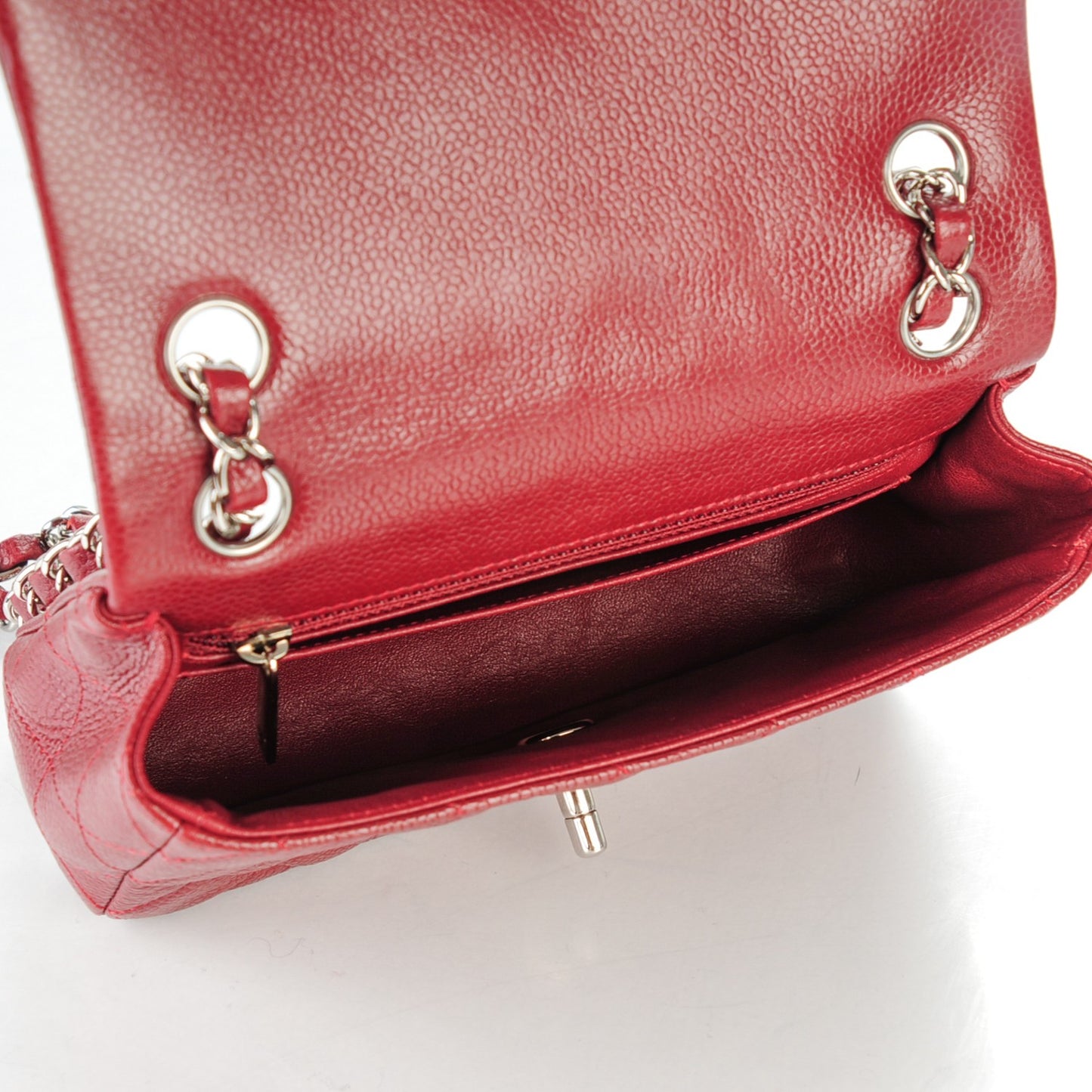 Caviar Quilted Mini Rectangular Flap Dark Red