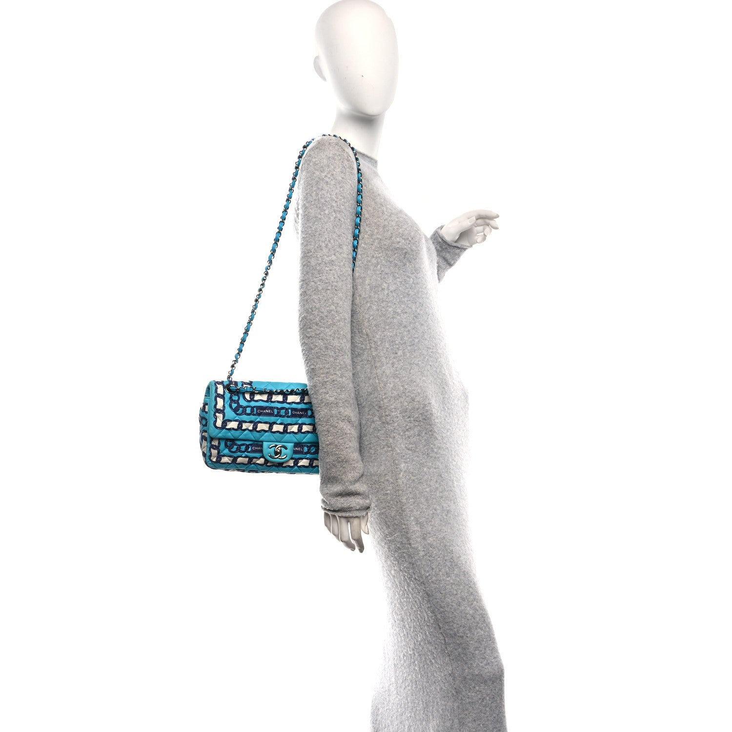 Chanel Silk Chain Printed Medium Single Flap Blue 2 of 11