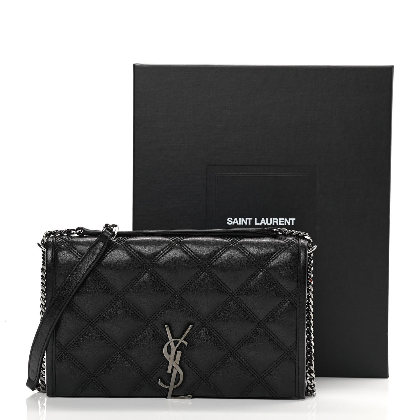 Lambskin Diamond Quilted Becky Chain Wallet Black
