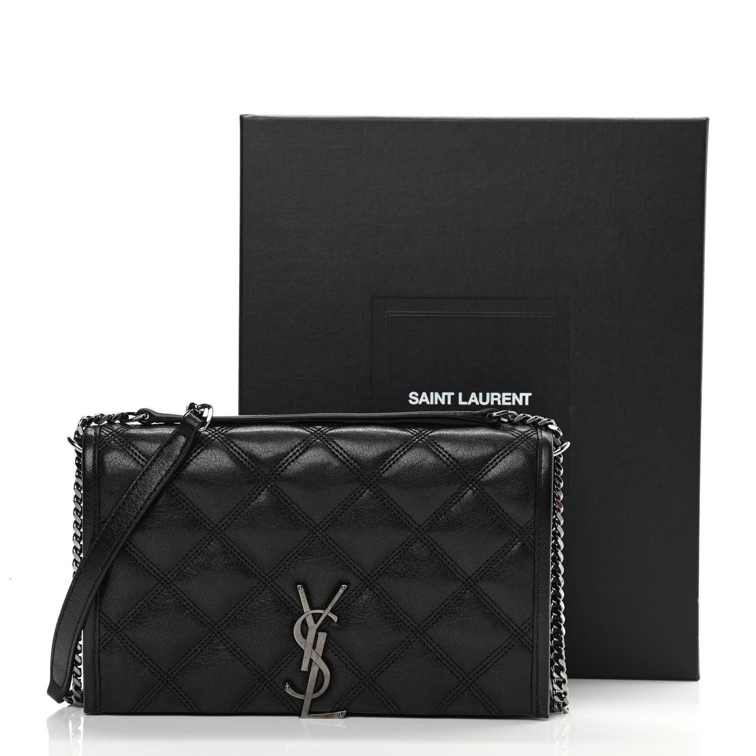 Saint Laurent Lambskin Diamond Quilted Becky Chain Wallet Black 11 of 11