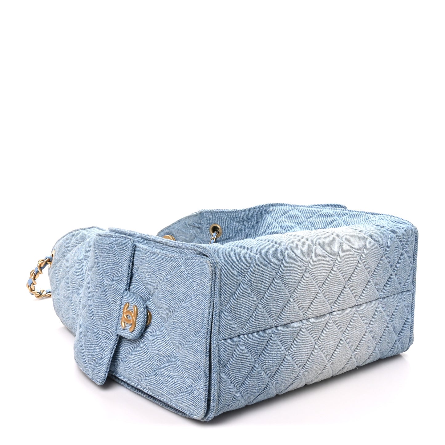 Washed Denim Quilted Medium Chanel 25 Handbag Blue